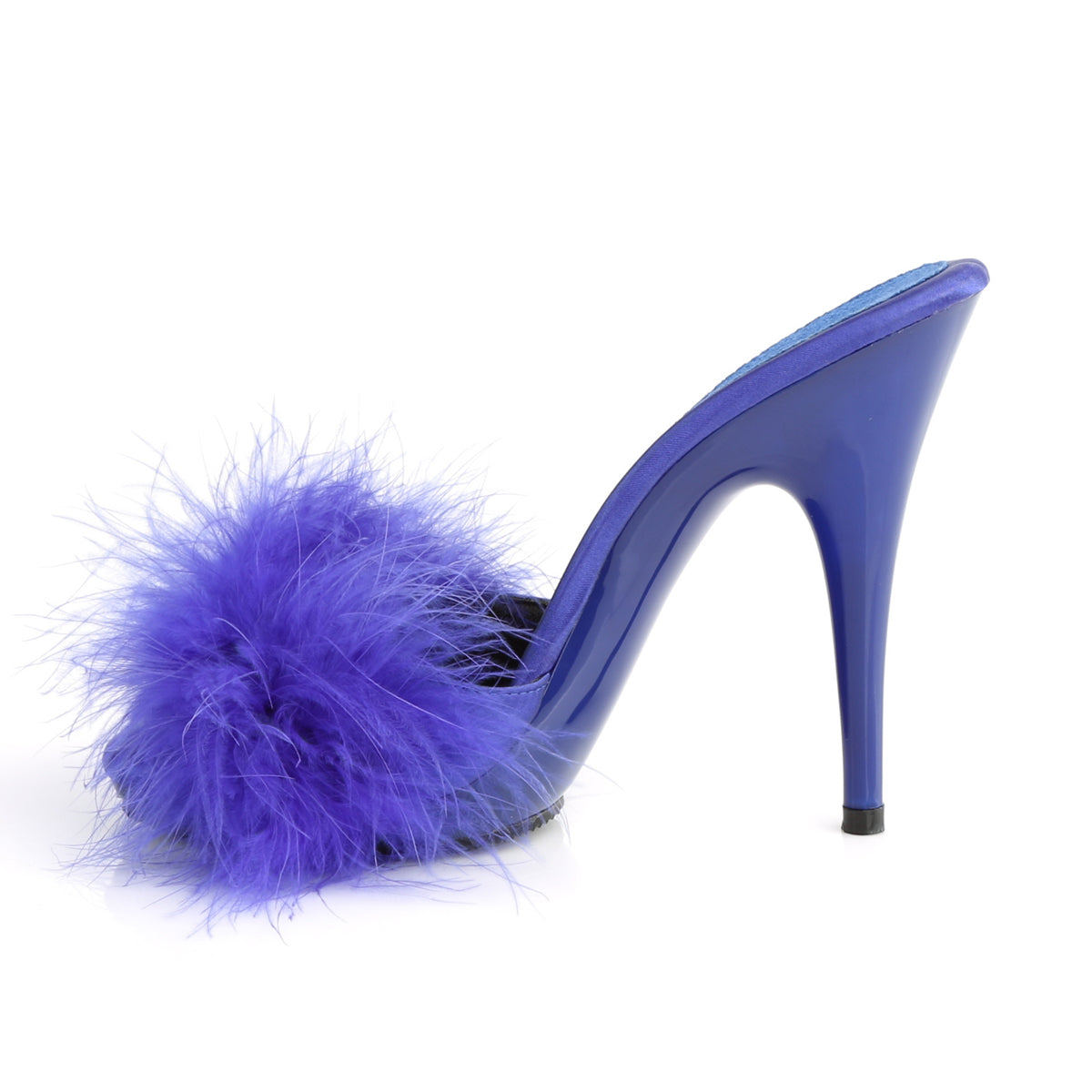 POISE-501F **5" Heel, 3/8" PF Marabou Slide Sandal Blue
