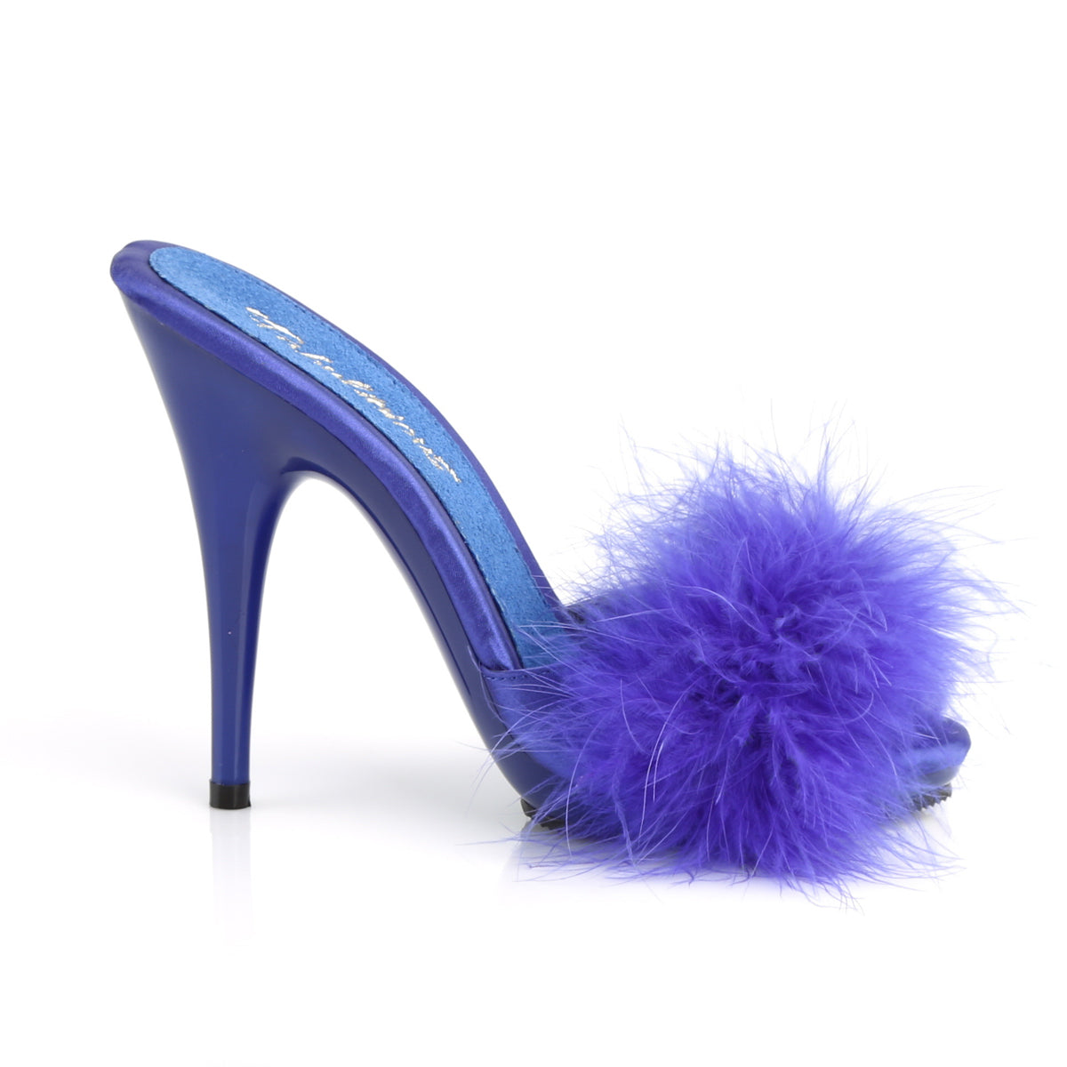 POISE-501F **5" Heel, 3/8" PF Marabou Slide Sandal Blue