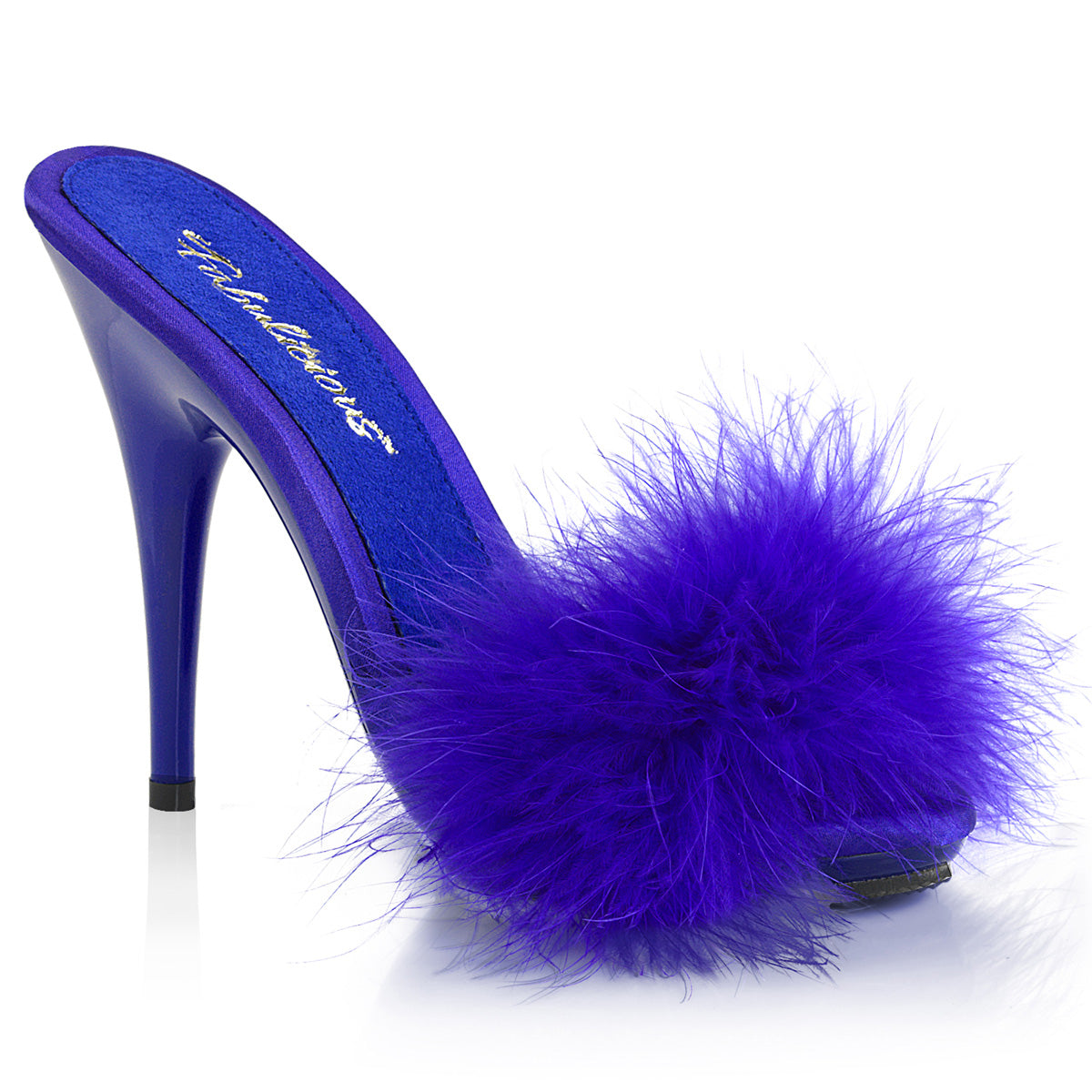 POISE-501F **5" Heel, 3/8" PF Marabou Slide Sandal Blue