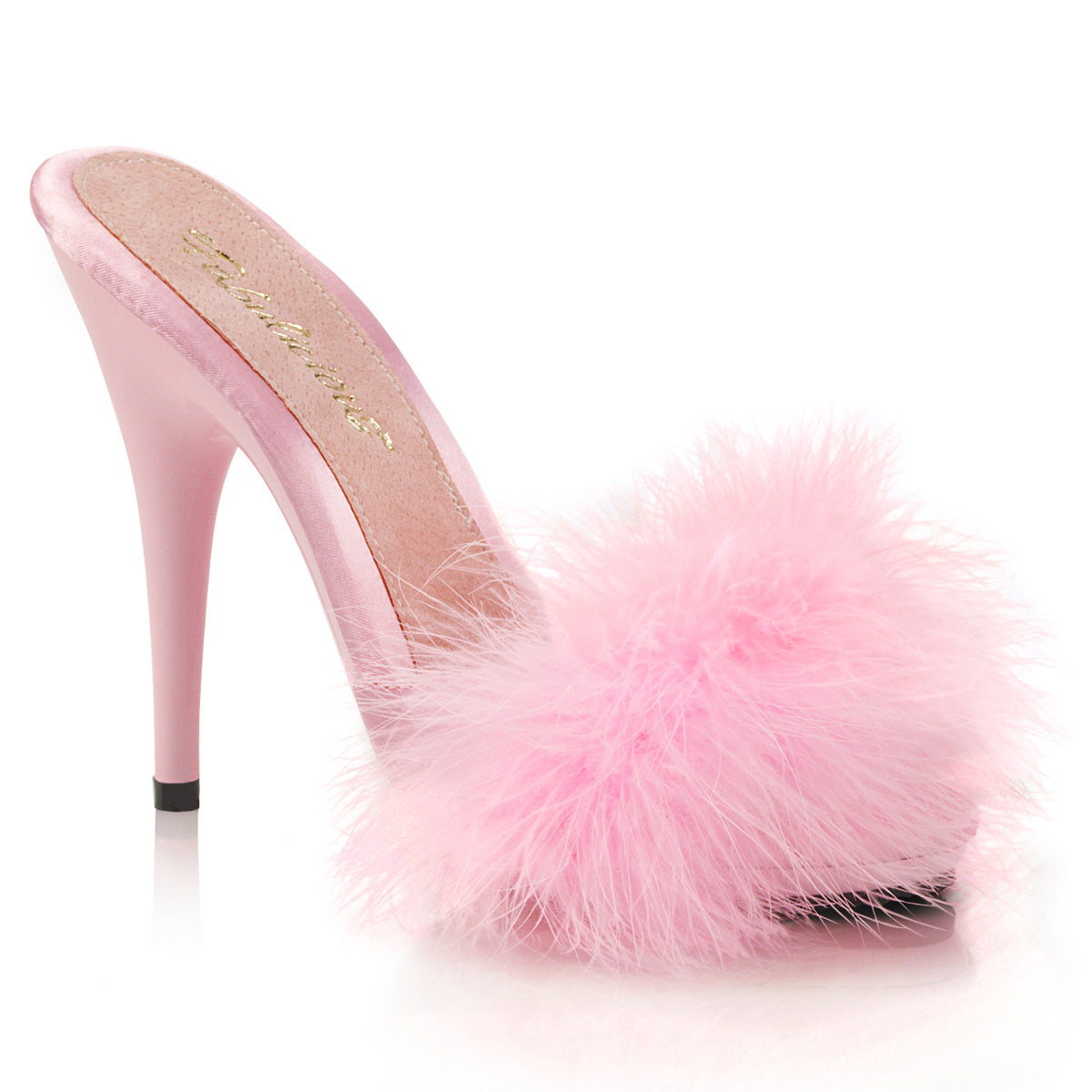 POISE-501F **5" Heel, 3/8" PF Marabou Slide Sandal Blue