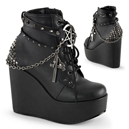 POISON-101 5" Wedge PF Boot w/Straps, Studs, Assorted Charms & Chain