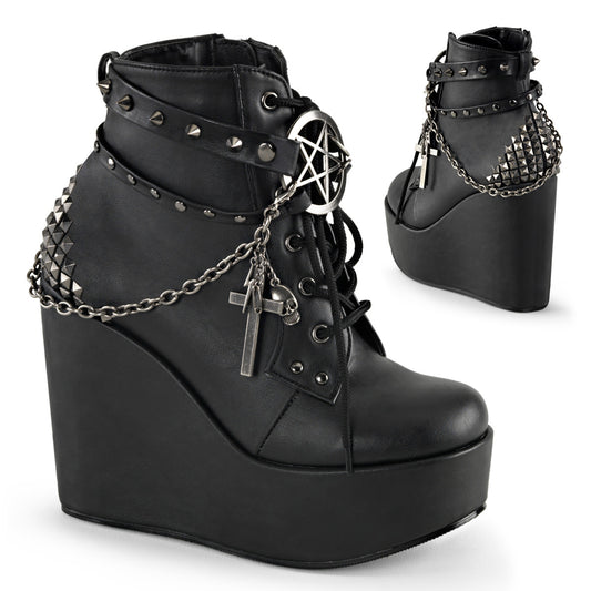 POISON-101 5" Wedge PF Boot w/Straps, Studs, Assorted Charms & Chain