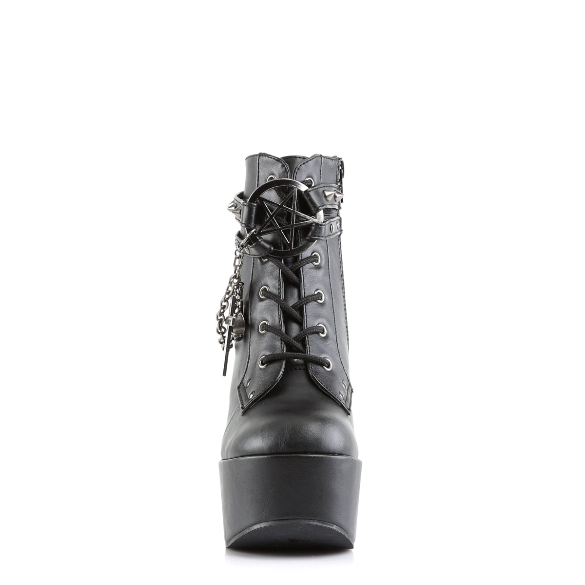 POISON-101 5" Wedge PF Boot w/Straps, Studs, Assorted Charms & Chain