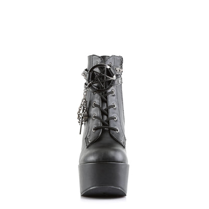 POISON-101 5" Wedge PF Boot w/Straps, Studs, Assorted Charms & Chain
