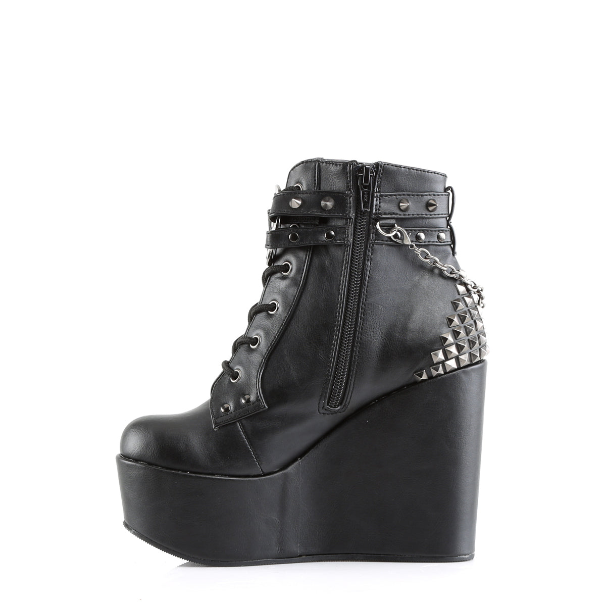 POISON-101 5" Wedge PF Boot w/Straps, Studs, Assorted Charms & Chain