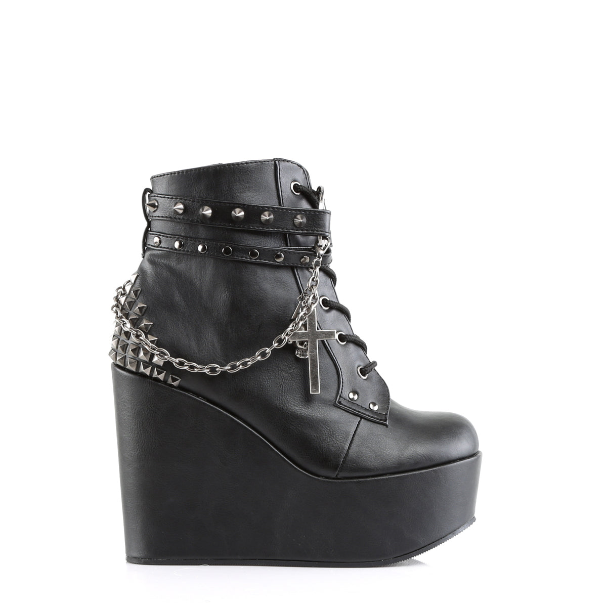 POISON-101 5" Wedge PF Boot w/Straps, Studs, Assorted Charms & Chain