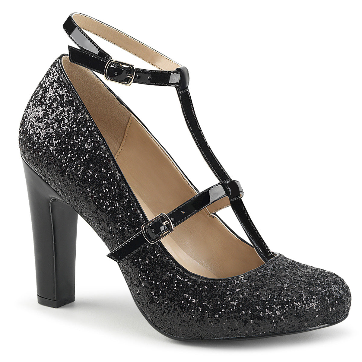 QUEEN-01 4" Heel, Round Toe Pump W/ Glitter