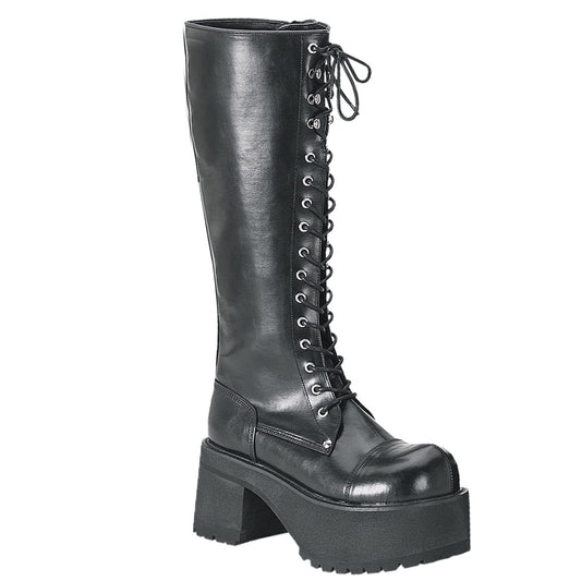RANGER-302 3 3/4" Block Heel Goth Punk PF Knee BT W/ Side Zipper