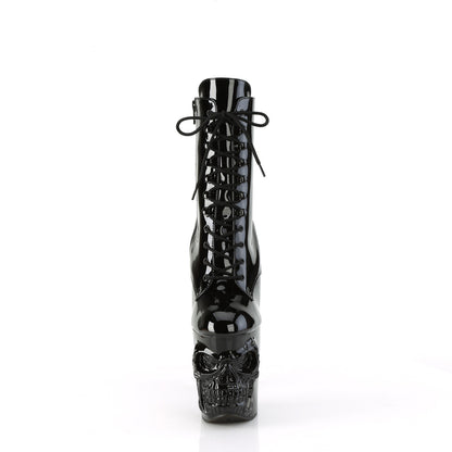 RAPTURE-1020 8" Finger Bone Heel, 4" Skull PF Ankle Boot, Inside Zip