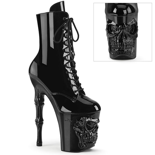 RAPTURE-1020 8" Finger Bone Heel, 4" Skull PF Ankle Boot, Inside Zip
