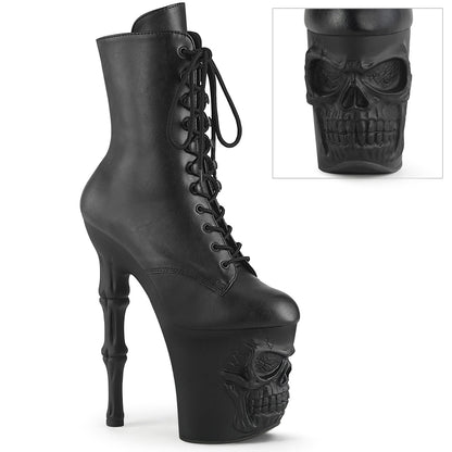 RAPTURE-1020 8" Finger Bone Heel, 4" Skull PF Ankle Boot, Inside Zip
