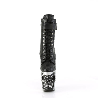 RAPTURE-1020STR-02 8" Finger Bone Heel, 4" Skull PF Ankle Boot, Inside Zip