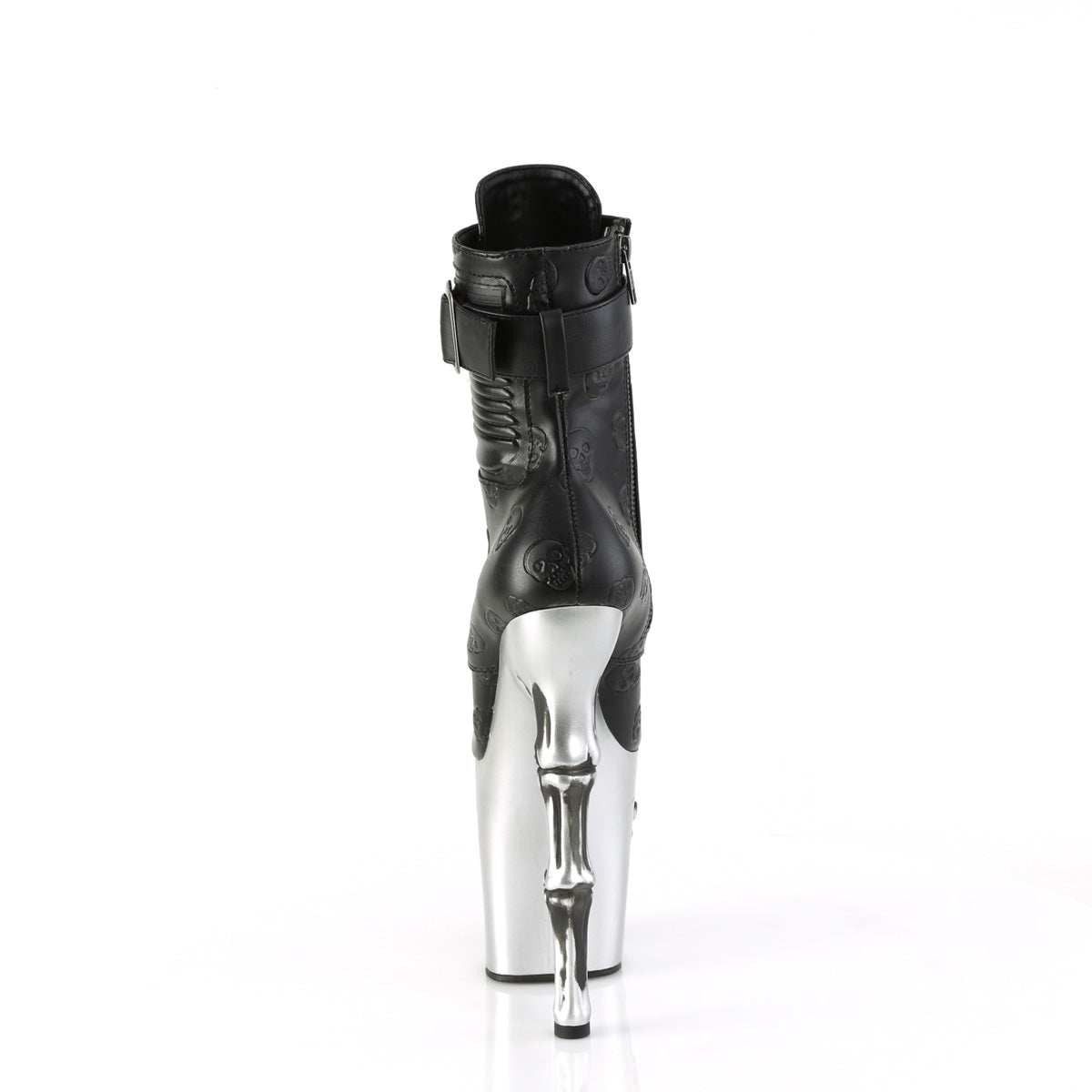 RAPTURE-1020STR-02 8" Finger Bone Heel, 4" Skull PF Ankle Boot, Inside Zip