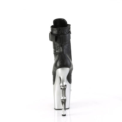 RAPTURE-1020STR-02 8" Finger Bone Heel, 4" Skull PF Ankle Boot, Inside Zip