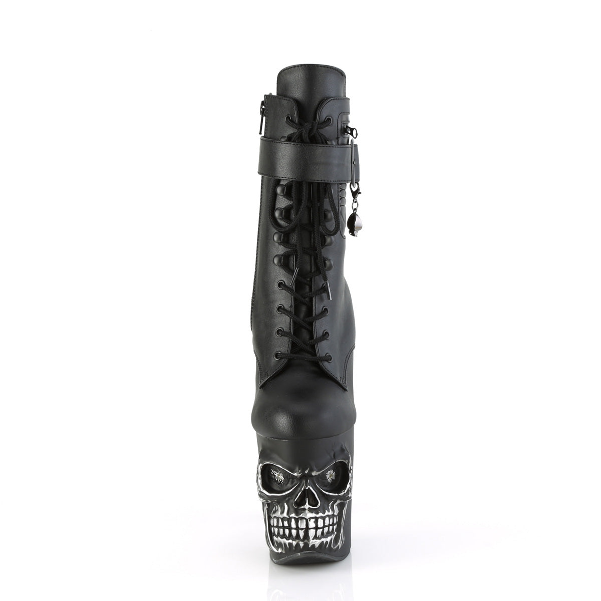 RAPTURE-1020STR-LT 8" Finger Bone Heel, 4" Skull PF LED Ankle Boot, Side Zip