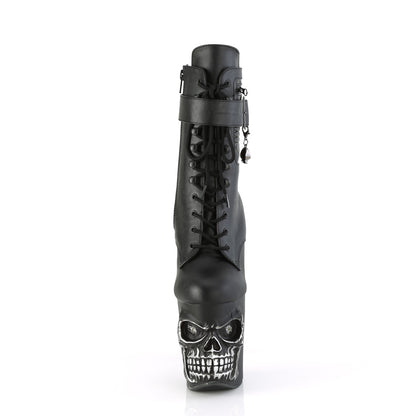 RAPTURE-1020STR-LT 8" Finger Bone Heel, 4" Skull PF LED Ankle Boot, Side Zip