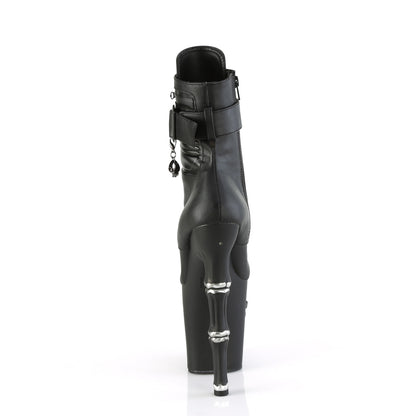 RAPTURE-1020STR-LT 8" Finger Bone Heel, 4" Skull PF LED Ankle Boot, Side Zip