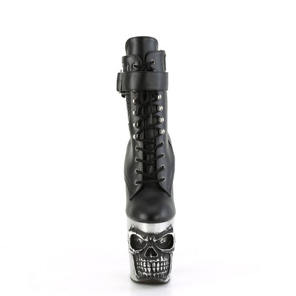 RAPTURE-1020STR-LT 8" Finger Bone Heel, 4" Skull PF LED Ankle Boot, Side Zip