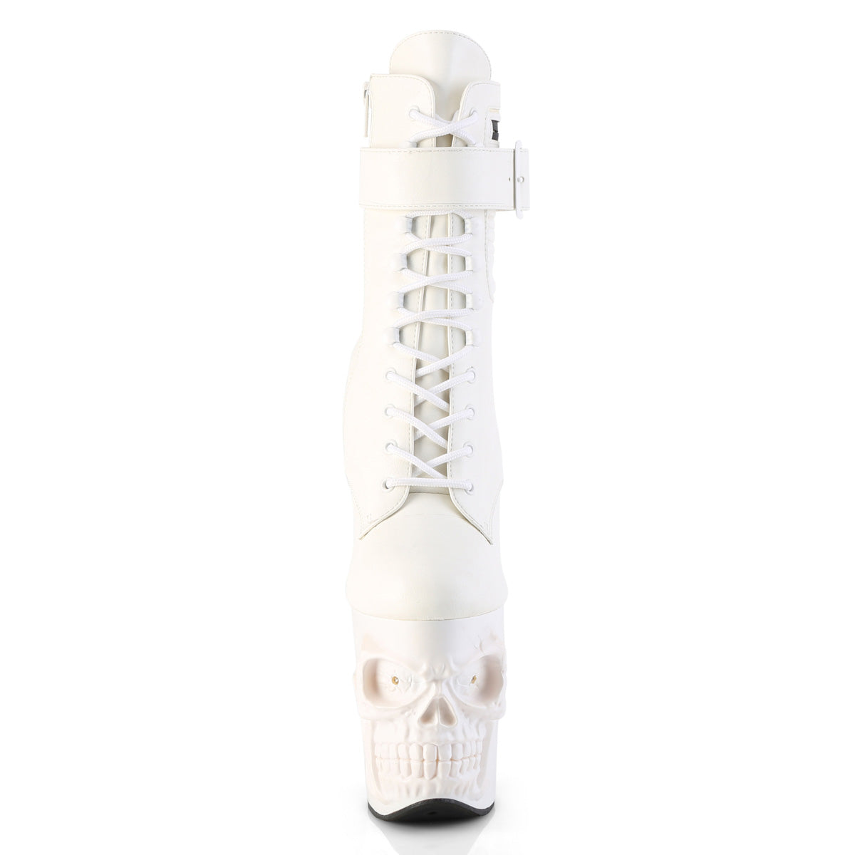 RAPTURE-1020STR-LT 8" Finger Bone Heel, 4" Skull PF LED Ankle Boot, Side Zip