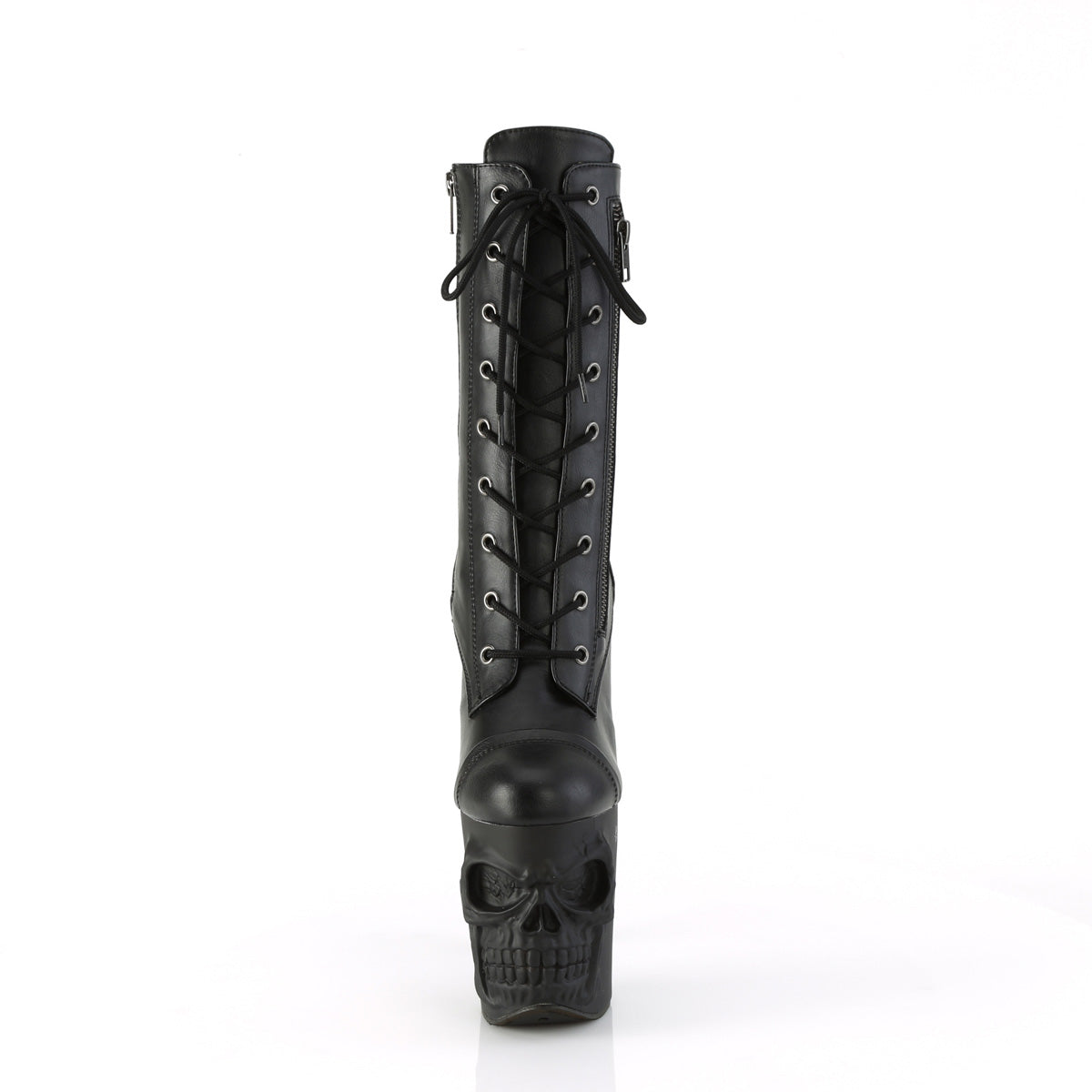 RAPTURE-1047 *8" Finger Bone Heel, 4" Skull PF Mid Calf Boot, Inside Zip