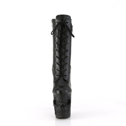 RAPTURE-1047 *8" Finger Bone Heel, 4" Skull PF Mid Calf Boot, Inside Zip