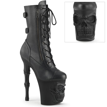 RAPTURE-1047 *8" Finger Bone Heel, 4" Skull PF Mid Calf Boot, Inside Zip