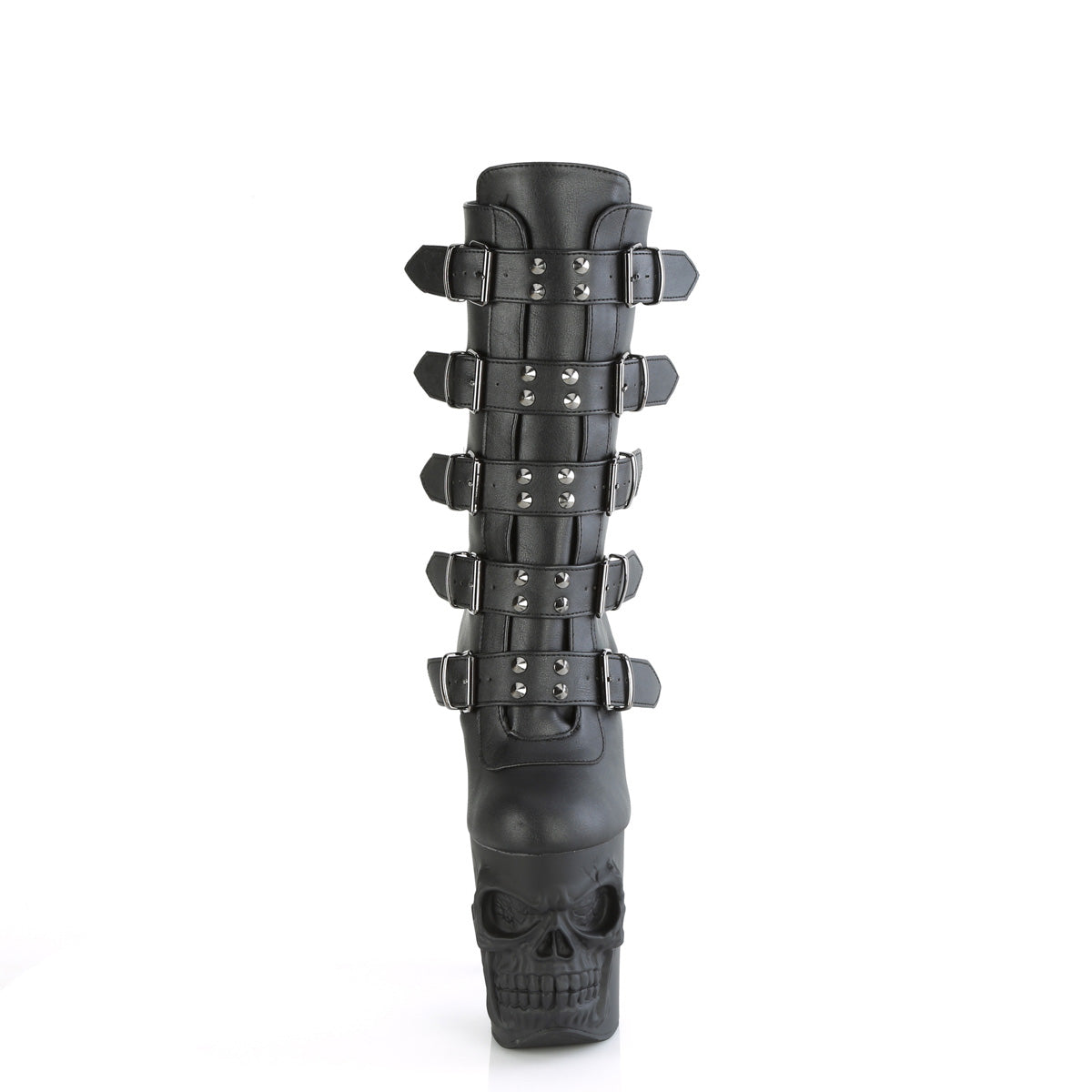 RAPTURE-1052BK *8" Finger Bone Heel, 4" Skull PF Mid Calf Boot, Inside Zip