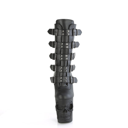 RAPTURE-1052BK *8" Finger Bone Heel, 4" Skull PF Mid Calf Boot, Inside Zip
