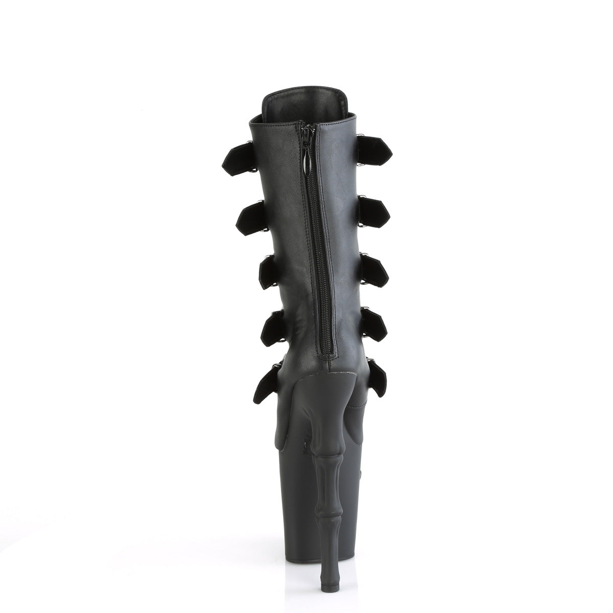 RAPTURE-1052BK *8" Finger Bone Heel, 4" Skull PF Mid Calf Boot, Inside Zip