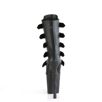 RAPTURE-1052BK *8" Finger Bone Heel, 4" Skull PF Mid Calf Boot, Inside Zip