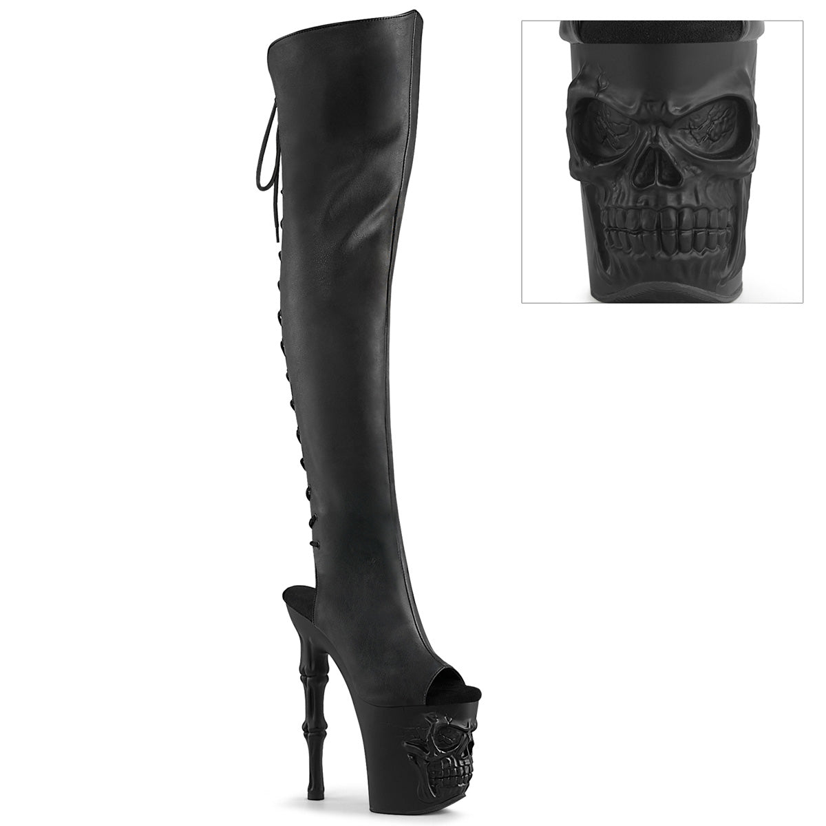 RAPTURE-3019 *8" Finger Bone Heel, 4" Skull PF Over-the-Knee Boot