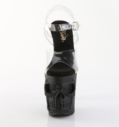 RAPTURE-808 8" Finger Bone Heel, 4" Skull PF Ankle Strap Sandal