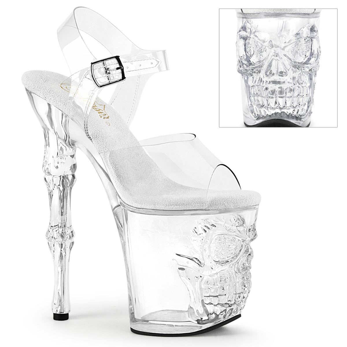 RAPTURE-808 8" Finger Bone Heel, 4" Skull PF Ankle Strap Sandal