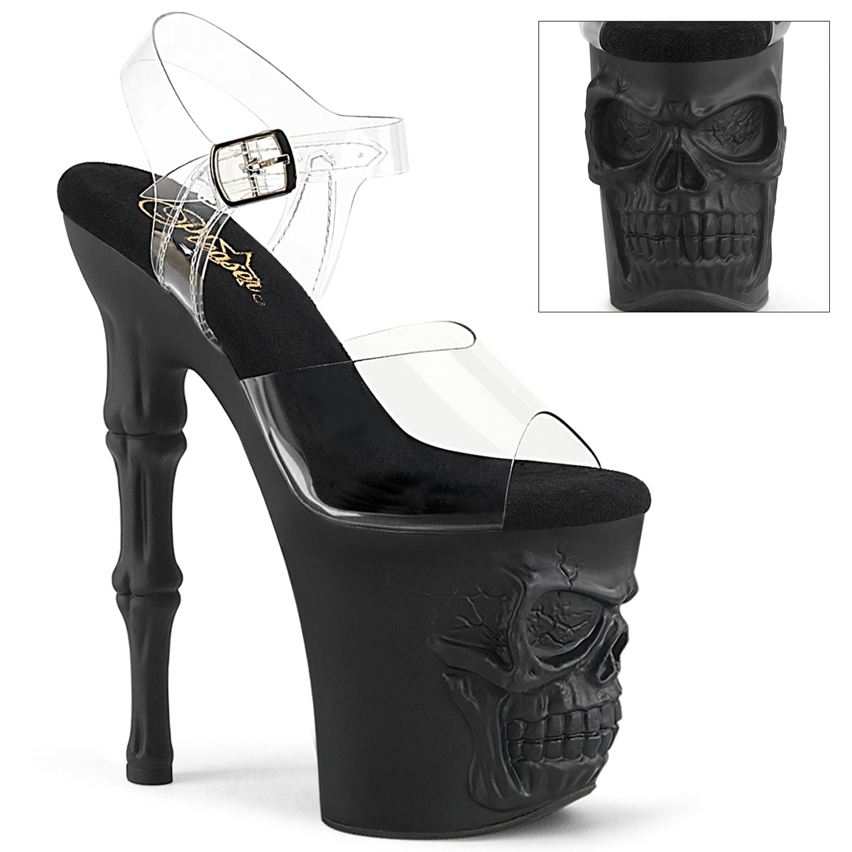 RAPTURE-808 8" Finger Bone Heel, 4" Skull PF Ankle Strap Sandal