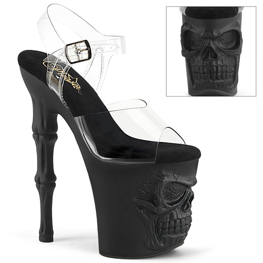 RAPTURE-808 8" Finger Bone Heel, 4" Skull PF Ankle Strap Sandal