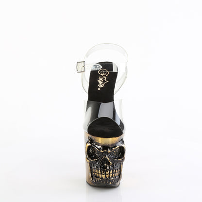 RAPTURE-808-LT *8" Finger Bone Heel, 4" Skull PF LED Ankle Strap Sandal