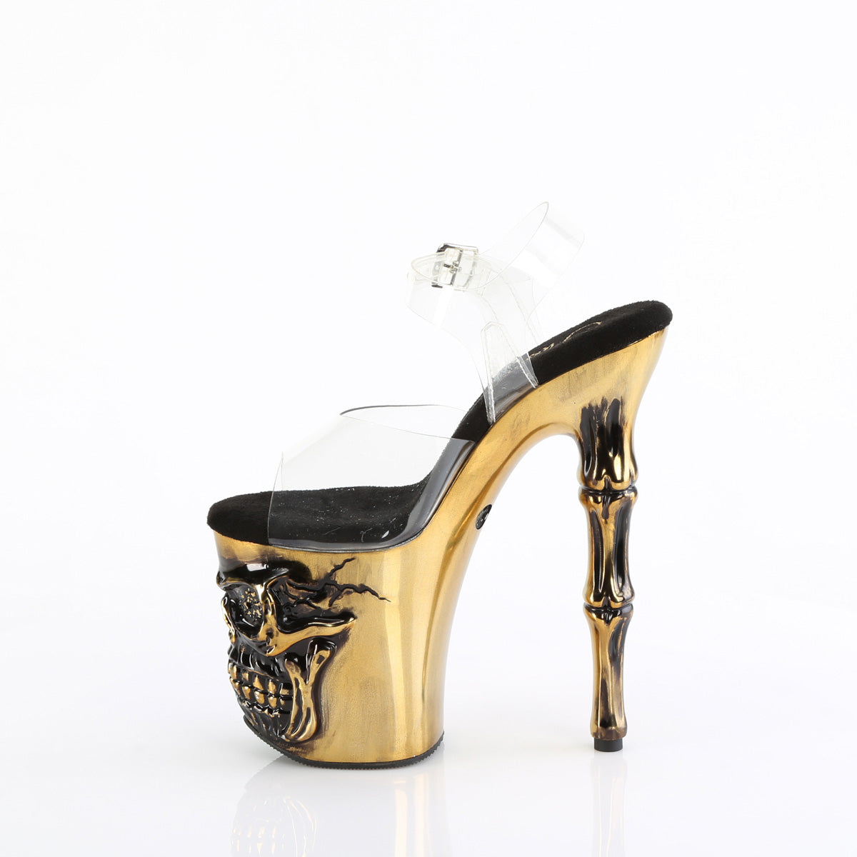 RAPTURE-808-LT *8" Finger Bone Heel, 4" Skull PF LED Ankle Strap Sandal