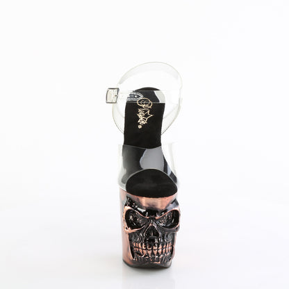 RAPTURE-808-LT *8" Finger Bone Heel, 4" Skull PF LED Ankle Strap Sandal