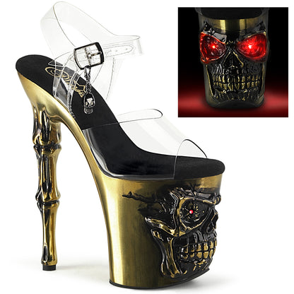 RAPTURE-808-LT *8" Finger Bone Heel, 4" Skull PF LED Ankle Strap Sandal