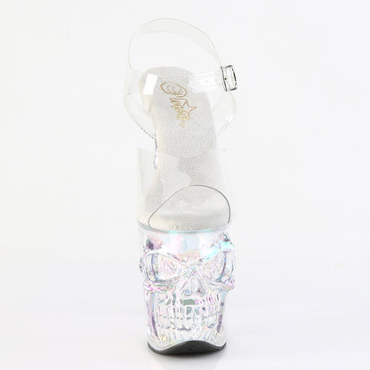 RAPTURE-808HT 8" Finger Bone Heel, 4" Tinted Skull PF Ankle Strap Sandal