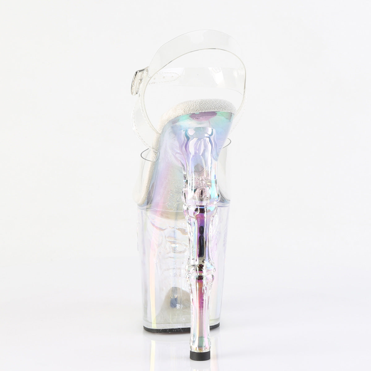 RAPTURE-808HT 8" Finger Bone Heel, 4" Tinted Skull PF Ankle Strap Sandal