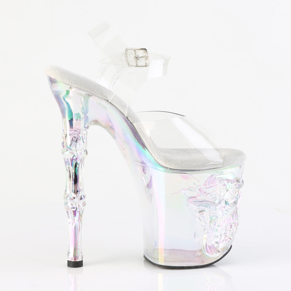 RAPTURE-808HT 8" Finger Bone Heel, 4" Tinted Skull PF Ankle Strap Sandal