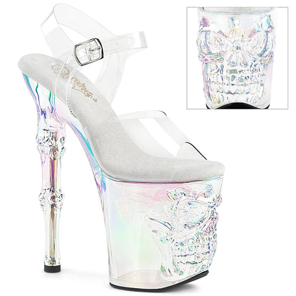 RAPTURE-808HT 8" Finger Bone Heel, 4" Tinted Skull PF Ankle Strap Sandal