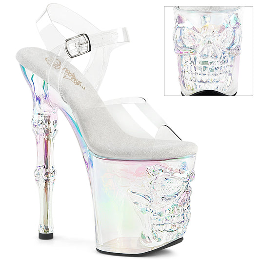 RAPTURE-808HT 8" Finger Bone Heel, 4" Tinted Skull PF Ankle Strap Sandal