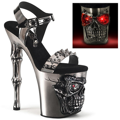 RAPTURE-812-LT 8" Finger Bone Heel, 4" Skull PF LED Ankle Strap Sandal