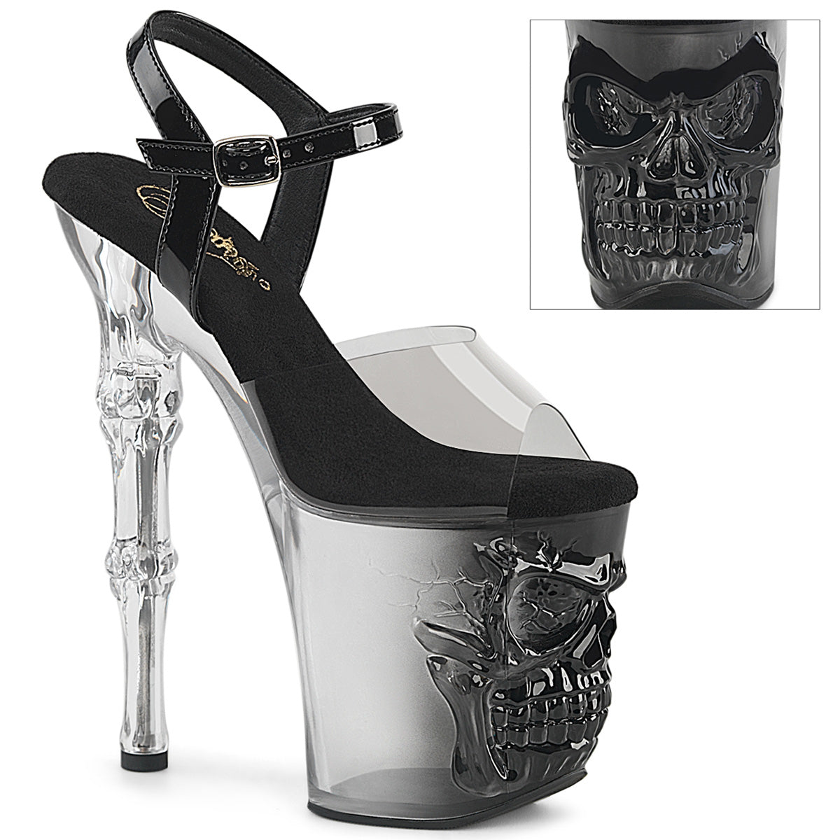RAPTURE-808T-1 8" Finger Bone Heel, 4" Skull PF Ombre Ankle Strap Sandal