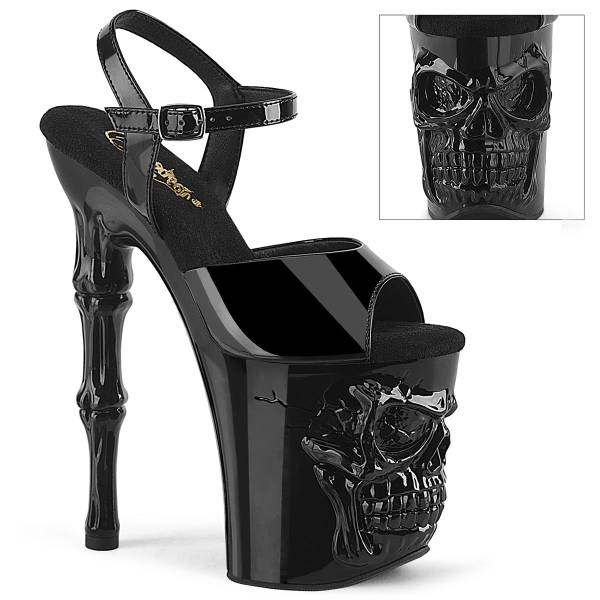 RAPTURE-809 8" Finger Bone Heel, 4" Skull PF Ankle Strap Sandal
