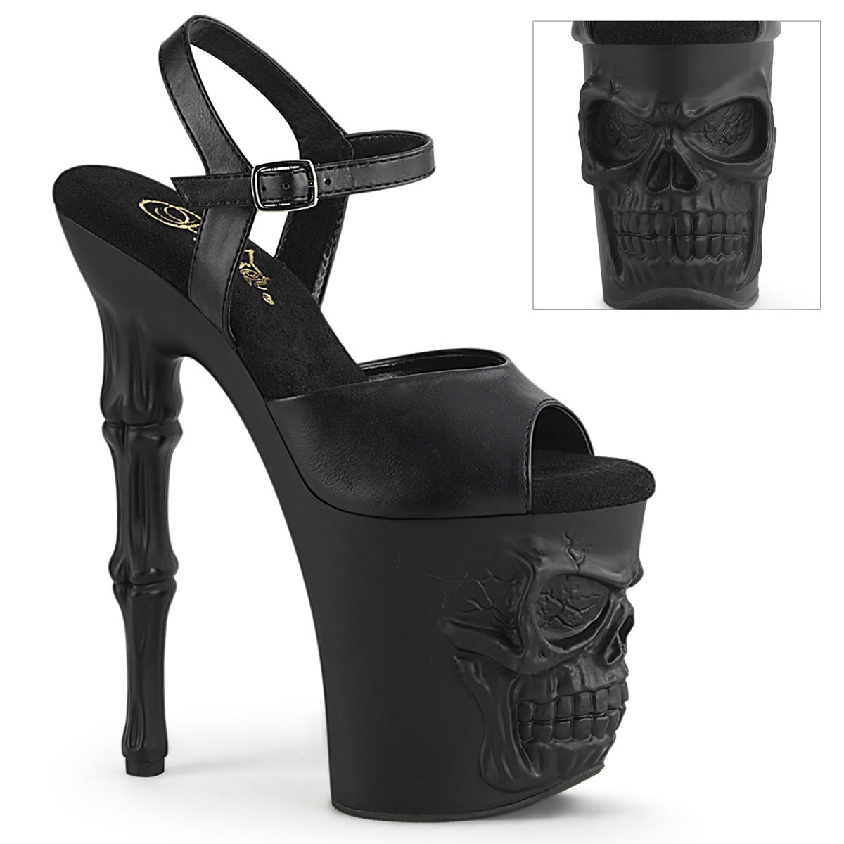 RAPTURE-809 8" Finger Bone Heel, 4" Skull PF Ankle Strap Sandal