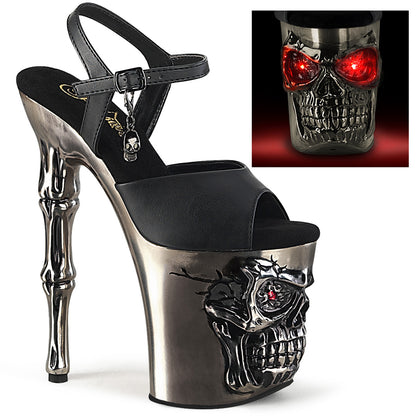 RAPTURE-809-LT *8" Finger Bone Heel, 4" Skull PF LED Ankle Strap Sandal