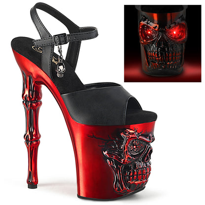 RAPTURE-809-LT 8" Finger Bone Heel, 4" Skull PF LED Ankle Strap Sandal